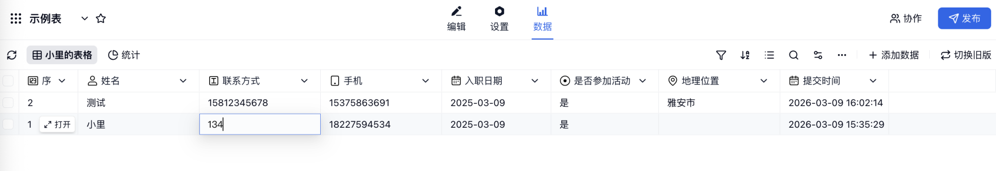 PC|数据|数据列表支持双击单元格直接修改字段内容无需打开详情