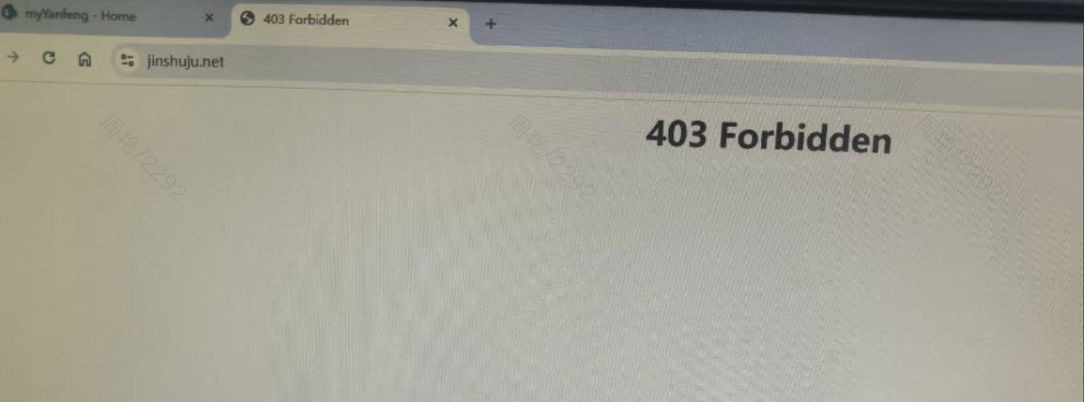 PC|错误页|浏览器访问jinshuju.net时显示「403 Forbidden」错误页面,页面中央大字显示「403 Forbidden」,表示无权访问该页面,浏览器标签页和地址栏均显示jinshuju.net